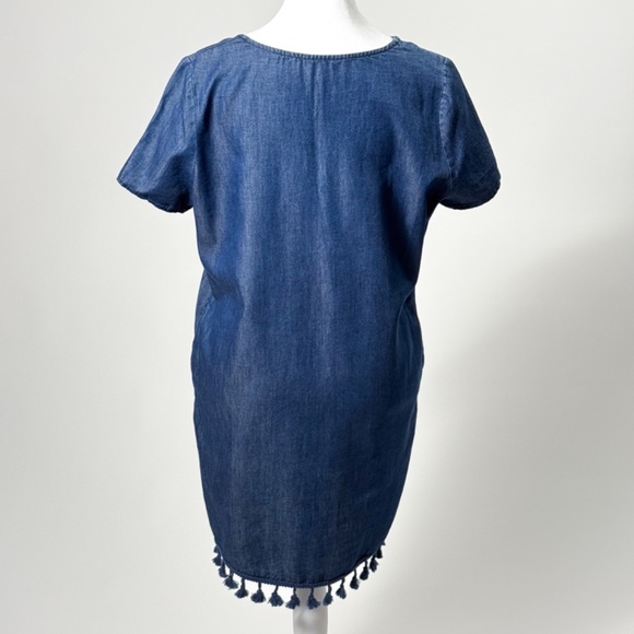 1250°C Dark Navy Chambray Boho Tassel Dress w/ Pockets Size S / M Retail $80 🧵✨ - Picture 4 of 12